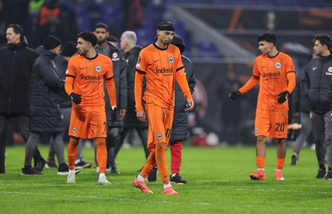 12.12.2024, Fussball UEFA Europa League, Olympique Lyon - Eintracht Frankfurt, emonline, emspor, v.l., Hugo Ekitike (Eintracht Frankfurt) enttaeuscht, enttaeuscht schauend, dissapointed, traurig, frustiert, frust, gefrustet DFL DFB REGULATIONS PROHIBIT ANY USE OF PHOTOGRAPHS AS IMAGE SEQUENCES AND OR QUASI-VIDEO. xdcx Copyright: HMBxMedia Claus