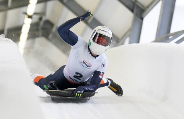Sport Themen der Woche KW50 Skeleton World Cup, Skeleton, World Cup, Sigulda, IBSF 13.12.2024, Sigulda, Latvia (LAT): Kimberley Bos of Netherlands - IBSF Skeleton and Bobsleigh World Cup. Photo: Roman Koksarov Sigulda Latvia Copyright: xRomanxKoksarovx RKO07721.JPG