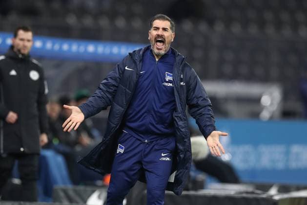 13.12.2024, xtgx, Fussball - 2.Bundesliga, Hertha BSC Berlin - Preussen Muenster emspor, v.l. Cristian Fiel (Hertha, Trainer) Reklamiert, beschwert sich, schimpft (DFL DFB REGULATIONS PROHIBIT ANY USE OF PHOTOGRAPHS as IMAGE SEQUENCES and or QUASI-VIDEO) Berlin