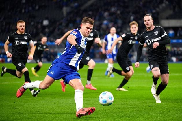Florian Niederlechner (Hertha BSC, 07), GER, Hertha BSC vs. SC Preussen Muenster, Fussball Herren, 2. Bundesliga, Saison 2024 2025, 16. Spieltag, 13.12.2024. (DFL REGULATIONS PROHIBIT ANY USE OF PHOTOGRAPHS AS IMAGE SEQUENCES AND OR QUASI - VIDEO). GER, Hertha BSC vs. SC Preussen Muenster, Fussball Herren, 2. Bundesliga, Saison 2024 2025, 16. Spieltag, 13.12.2024. Berlin