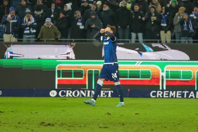 2. Bundesliga: Karlsruher SC vs SSV Jahn Regensburg Fabian Schleusener (Karlsruher SC 24) bei seinem Torjubel zum 4:2 2. Bundesliga: Karlsruher SC vs SSV Jahn Regensburg, BBBank Wildpark, Freitag 13.12.2024