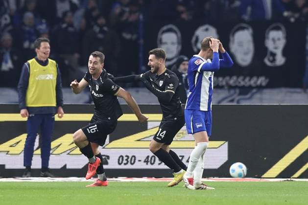 13.12.2024, xtgx, Fussball 2. Bundesliga, Hertha BSC Berlin - SC Preussen Muenster emspor, v.l. Torge Paetow (Münster, 16) Jubel, Torjubel, jubelt ueber das Tor, celebrate the goal, celebration (DFL DFB REGULATIONS PROHIBIT ANY USE OF PHOTOGRAPHS as IMAGE SEQUENCES and or QUASI-VIDEO) Berlin