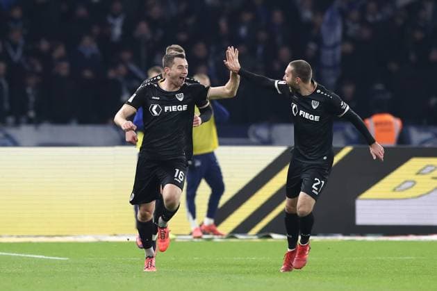 13.12.2024, xtgx, Fussball 2. Bundesliga, Hertha BSC Berlin - SC Preussen Muenster emspor, v.l. Torge Paetow (Münster, 16) Jubel, Torjubel, jubelt ueber das Tor, celebrate the goal, celebration (DFL DFB REGULATIONS PROHIBIT ANY USE OF PHOTOGRAPHS as IMAGE SEQUENCES and or QUASI-VIDEO) Berlin