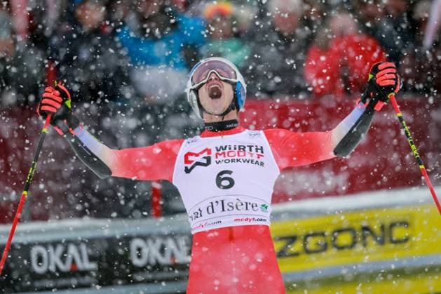 Bilder des Jahres 2024, Sport 12 Dezember Sport Themen der Woche KW50 Sport Bilder des Tages ALPINE SKIING - FIS WC Val D Isere VAL D ISERE,FRANCE,14.DEC.24 - ALPINE SKIING - FIS World Cup, giant slalom, men. Image shows the rejoicing of Marco Odermatt (SUI).  GEPAxpictures xMaticxKlansek