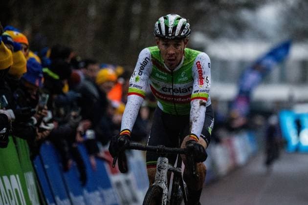 Belgian Laurens Sweeck pictured in action during the men s elite race at the Herentals Crosst cyclocross cycling event on Saturday 14 December 2024 in Herentals, stage 4 8 in the X2O Badkamers Trofee Veldrijden competition. JASPERxJACOBS  x108248229x