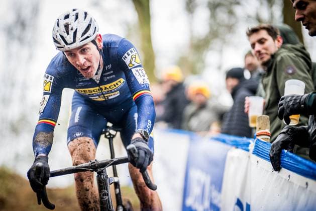 Belgian Toon Aerts pictured in action during the men s elite race at the Herentals Crosst cyclocross cycling event on Saturday 14 December 2024 in Herentals, stage 4 8 in the X2O Badkamers Trofee Veldrijden competition. JASPERxJACOBS  x108249743x