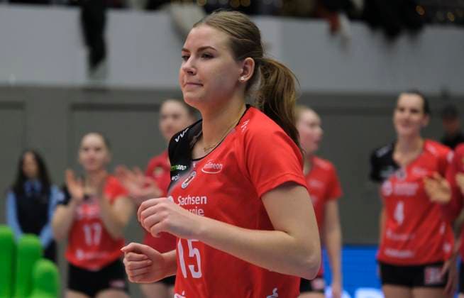 14.12.2024, MVP Dresdens Marta Levinska, Volleyball, 1. Bundesliga, Dresdner SC - VC Wiesbaden 3:1. c Dresden