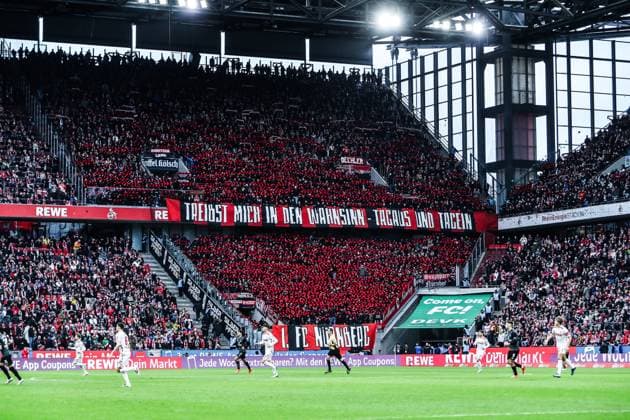 Fussball, 2.Bundesliga Saison 2024 2025 16.Spieltag 1.FC Köln - 1.FC Nürnberg 15.12.2024, RheinEnergieSTADION Fans 1.FC Nürnberg mit einer Choreo vor dem Spiel Köln RheinEnergieSTADION Nordrhein-Westfahlen Deutschland