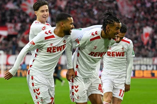 Koeln, Rheinenergiestadion, 15.12.24, GER, Herren, 2.Bundesliga, Saison 2024-2025, 1.FC Koeln - 1.FC Nuernberg Bild: Damion DOWNS (Koeln) jubelt nach seinem Tor zum 1:0 DFL regulations prohibit any use of photographs as image sequences and or quasi-video. NRW Deutschland