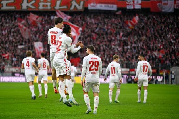 Koeln, Rheinenergiestadion, 15.12.24, GER, Herren, 2.Bundesliga, Saison 2024-2025, 1.FC Koeln - 1.FC Nuernberg Bild: Damion DOWNS (Koeln) jubelt nach seinem Tor zum 1:0 DFL regulations prohibit any use of photographs as image sequences and or quasi-video. NRW Deutschland