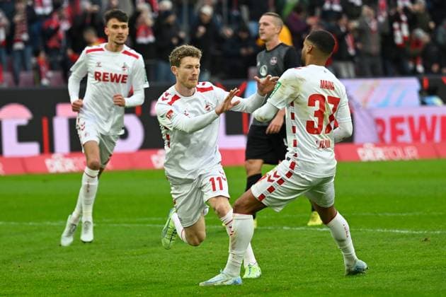 Koeln, Rheinenergiestadion, 15.12.24, GER, Herren, 2.Bundesliga, Saison 2024-2025, 1.FC Koeln - 1.FC Nuernberg Bild: Florian KAINZ (Koeln) jubelt nach seinem Tor zum 2:0 DFL regulations prohibit any use of photographs as image sequences and or quasi-video. NRW Deutschland