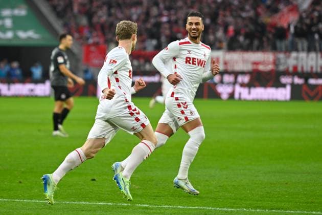 Koeln, Rheinenergiestadion, 15.12.24, GER, Herren, 2.Bundesliga, Saison 2024-2025, 1.FC Koeln - 1.FC Nuernberg Bild: Florian KAINZ (Koeln) jubelt nach seinem Tor zum 2:0 DFL regulations prohibit any use of photographs as image sequences and or quasi-video. NRW Deutschland
