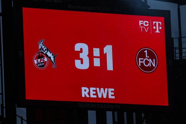 Fussball, 2.Bundesliga Saison 2024 2025 16.Spieltag 1.FC Köln - 1.FC Nürnberg 15.12.2024, RheinEnergieSTADION Anzeigetafel mit dem Endergebnis Köln RheinEnergieSTADION Nordrhein-Westfahlen Deutschland