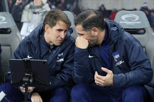 13.12.2024, xtgx, Fussball 2. Bundesliga, Hertha BSC Berlin - SC Preussen Muenster emspor, v.l. Co Trainer Jaime Monroy, Cristian Fiel (Hertha, Trainer) (DFL DFB REGULATIONS PROHIBIT ANY USE OF PHOTOGRAPHS as IMAGE SEQUENCES and or QUASI-VIDEO) Berlin *** 13 12 2024, xtgx, Soccer 2 Bundesliga, Hertha BSC Berlin SC Preussen Muenster emspor, f l Co Coach Jaime Monroy, Cristian Fiel Hertha, Coach DFL DFB REGULATIONS PROHIBIT ANY USE OF PHOTOGRAPHS as IMAGE SEQUENCES and or QUASI VIDEO Berlin