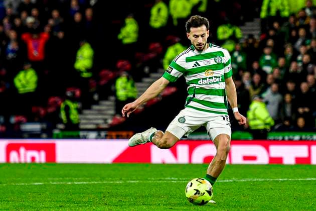 Celtic v Rangers Premier Sports Cup Nicolas Kuhn of Celtic scores their sides third goal of the match during the Premier Sports Scottish League Cup Final between Celtic and Rangers at Hampden Park, Glasgow UK Newspapers OUT Copyright: xJamiexJohnstonx FIL-21100-0180