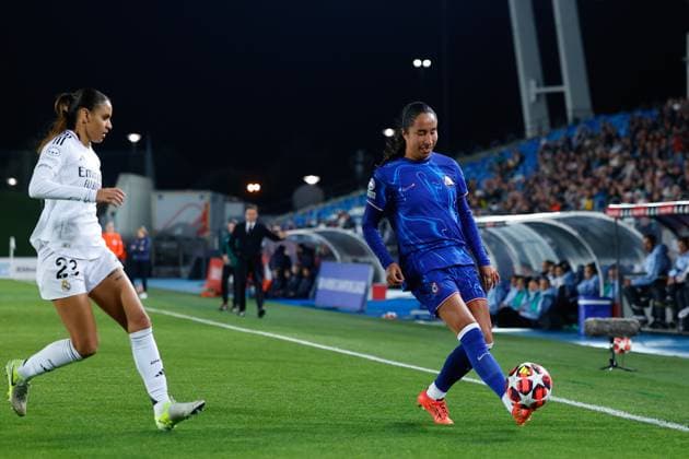 December 17, 2024, Valdebebas, Madrid, SPAIN: Mayra Ramirez of Chelsea in action during the UEFA Womenâ€⠢s Champions League, Group B, football match played between Real Madrid and Chelsea at Alfredo Di Stefano stadium on December 17, 2024, in Valdebebas, Madrid, Spain. Valdebebas SPAIN - ZUMAa181 20241217_zaa_a181_064 Copyright: xDennisxAgyemanx