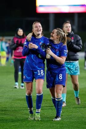 December 17, 2024, Valdebebas, Madrid, SPAIN: Wieke Kaptein of Chelsea and Erin Cuthbert of Chelsea celebrate the victory during the UEFA Womenâ€⠢s Champions League, Group B, football match played between Real Madrid and Chelsea at Alfredo Di Stefano stadium on December 17, 2024, in Valdebebas, Madrid, Spain. Valdebebas SPAIN - ZUMAa181 20241217_zaa_a181_187 Copyright: xDennisxAgyemanx