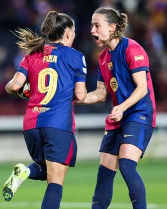 Barcelona, Spain, December 18th 2024: Claudia Pina (9 FC Barcelona, Barca and Ona Batlle (22 FC Barcelona)celebrates after scoring during the UEFA Womens Champions League football match between FC Barcelona and Manchester City at the Estadi Olimpic Lluis Companys in Barcelona, Spain (Judit Cartiel SPP) Copyright: xJuditxCartielx xSPPx spp-en-JuCaSp-JUCA1584