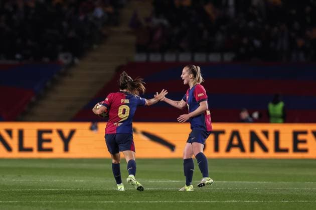 December 18, 2024, Barcelona, Barcelona, Spain: Claudia Pina of FC Barcelona, Barca Femenino celebrates a goal during the UEFA WomenÃ¢â‚¬â ¢s Champions League Group Stage MD6, football match played between FC Barcelona and Manchester City FC at Estafi Olimpic Lluis Companys on December 18, 2024 in Barcelona, Spain. Barcelona Spain - ZUMAa181 20241218_zaa_a181_050 Copyright: xJavierxBorregox