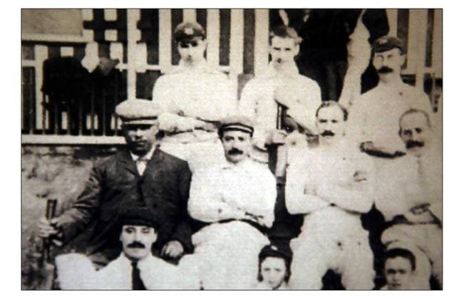 Lichtenstein cricket team in Manchester (centre row) on left Samuel, top row left David and 2nd lt Lewis (later Litchfield) Sameul left Kecerovce a town near the city of Kosice in eastern Slovakia and mooved to Manchester in 1870-71. Slovakia joins the EU on 1 May 2004. photograph David Sandison 28 4 2004 DMGTCHPDPICT000373758346