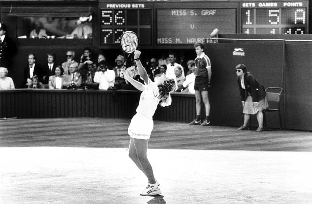 Steffi Graf wins her first title in July 1988, the Ladies Singles Title. Steffi Graf DMGTCHPDPICT000349598784
