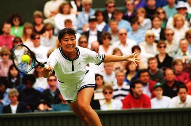 Naoko Sawamatsu in action at Wimbledon Wimbledon Tennis Championships 1996 DMGTCHPDPICT000404146332
