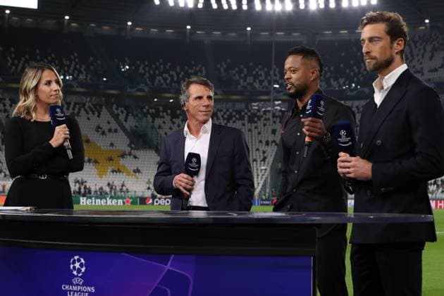 Juventus v Chelsea - UEFA Champions League - Group H - Allianz Stadium September 29, 2021, Turin, United Kingdom: Turin, Italy, 29th September 2021. The Amazon Prime commentary team ( L to R ): Giulia Mizzoni, Gianfranco Zola, Patrice Evra and Claudio Marchisio comment prior to the UEFA Champions League match at Allianz Stadium, Turin. Picture credit should read: Jonathan Moscrop Sportimage Turin United Kingdom EDITORIAL USE ONLY Copyright: xx ZUMA-20210929_zaf_si1_205.jpg JonathanxMoscropx csmphototwo799321