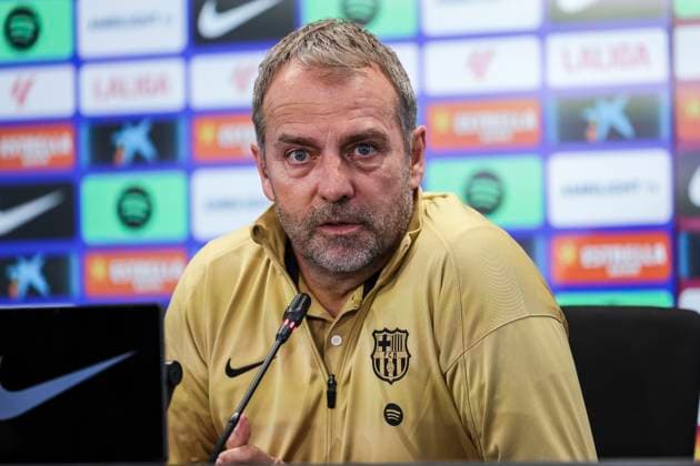 Sport Themen der Woche KW51 Sport Bilder des Tages December 20, 2024, Sant Joan Despi, Barcelona, SPAIN: Hansi Flick, head coach of FC Barcelona, Barca attends his press conference, PK, Pressekonferenz during the training day of FC Barcelona ahead the Spanish League, La Liga EA Sports, football match against Atletico de Madrid at Ciudad Esportiva Joan Gamper on December 20, 2024 in Sant Joan Despi, Barcelona, Spain. Sant Joan Despi SPAIN - ZUMAa181 20241220_zaa_a181_042 Copyright: xJavierxBorregox