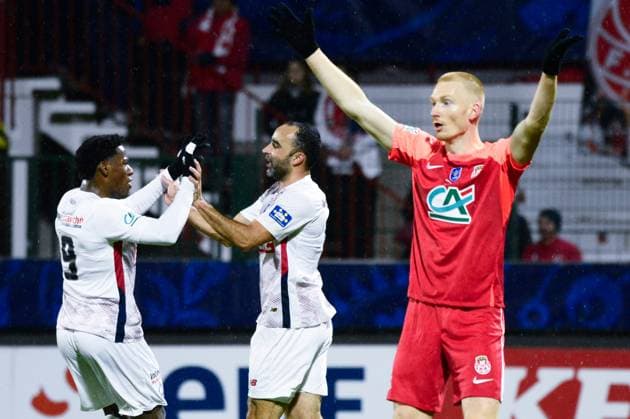 FOOTBALL : Rouen vs Lille - Coupe de France - 20 12 2024 Ismaily Goncalves ( 6 - Lille ) celebrates with teammates during the French Cup match between FC Rouen and Lille OSC at Stade Robert Diochon on December 20, 2024 in Rouen, France. ( Photo by Dante Badano PsnewZ ) - RouenFrance  Copyright: xDantexBadanox