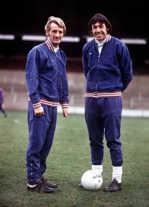 George Eastham (left) and Gordon Banks. Coaches for England U21, U 21 team. 29 10 74. Training session @ Crystal Palace. 