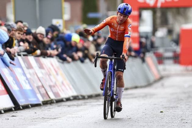 Dutch David Haverdings pictured in action during the men s U23 race at the World Cup cyclocross cycling event in Hulst, The netherlands, stage 5 (out of 12) of the UCI World Cup cyclocross competition, Saturday 21 December 2024. DAVIDxPINTENS  x108935143x