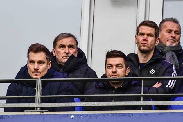 Praesident Marcell Jansen Sportchef Stefan Kuntz Vorstand Finanzen & Organisation Eric Huwer ( HSV ) ( Fuerth ) Deutschland , Hamburg , Volksparkstadion , Fussball , 2 . Bundesliga , Hamburger SV - SpVgg Greuther Fürth