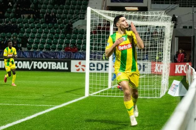 FOOTBALL : Drancy vs FC Nantes - Coupe de France - 32e de Finale - 21 12 2024 Joie des joueurs du Fc Nantes aprÃ s le but de Matthis Abline (FC NANTES) Saint OuenFrance  Copyright: xBaptistexAutissierx