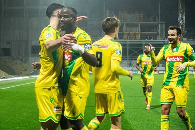 FOOTBALL : Drancy vs FC Nantes - Coupe de France - 32e de Finale - 21 12 2024 Joie des joueurs du Fc Nantes aprÃ s le but de Matthis Abline (FC NANTES) Saint OuenFrance  Copyright: xBaptistexAutissierx