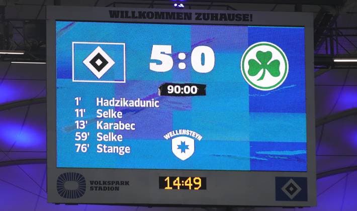 2.Liga Saison 2024-2025 17.Spieltag 21.12.2025 Hamburger SV - SpVgg Greuther Fuerth im Volksparkstadion Anzeigetafel bei Spielende DFL REGULATIONS PROHIBIT ANY USE OF PHOTOGRAPHS AS IMAGE SEQUENCES AND OR QUASI-VIDEO Foto: Michael Schwarz