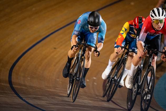 : DM Omnium 2024 - Frankfurt Oder BRIESE Max-David ( GER ) P&S Metalltechnik Benotti Querformat - quer - horizontal - Landscape - Event Veranstaltung: DM Omnium 2024 - Deutsche Meisterschaft - Category Kategorie: Cycling - Track cycling, Rad, Radsport, Bahnrad, Bahn National Championship Omnium - Elite Men - Location Ort: Europe Germany - Brandenburg - Märkisch Oderland - Frankfurt Oder - Oderlandhalle - Discipline: Omnium - Distance: ... m - Date Datum: 21.12.2024 Saturday Day 2 -