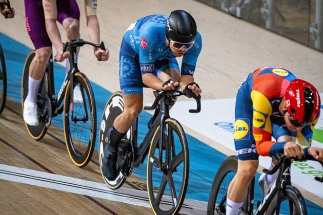 : DM Omnium 2024 - Frankfurt Oder BRIESE Max-David ( GER ) P&S Metalltechnik Benotti Querformat - quer - horizontal - Landscape - Event Veranstaltung: DM Omnium 2024 - Deutsche Meisterschaft - Category Kategorie: Cycling - Track cycling, Rad, Radsport, Bahnrad, Bahn National Championship Omnium - Elite Men - Location Ort: Europe Germany - Brandenburg - Märkisch Oderland - Frankfurt Oder - Oderlandhalle - Discipline: Omnium - Distance: ... m - Date Datum: 21.12.2024 Saturday Day 2 -