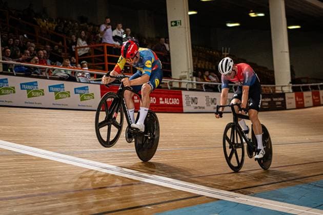 TEUTENBERG Tim Torn, KLUGE Roger: DM Omnium 2024 - Frankfurt Oder TEUTENBERG Tim Torn ( GER ) Lidl-Trek Development-Team KLUGE Roger ( GER ) rad-net Oßwald - Querformat - quer - horizontal - Landscape - Event Veranstaltung: DM Omnium 2024 - Deutsche Meisterschaft - Category Kategorie: Cycling - Track cycling, Rad, Radsport, Bahnrad, Bahn National Championship Omnium - Elite Men - Location Ort: Europe Germany - Brandenburg - Märkisch Oderland - Frankfurt Oder - Oderlandhalle - Discipline: Omnium - Distance: ... m - Date Datum: 21.12.2024 Saturday Day 2 -