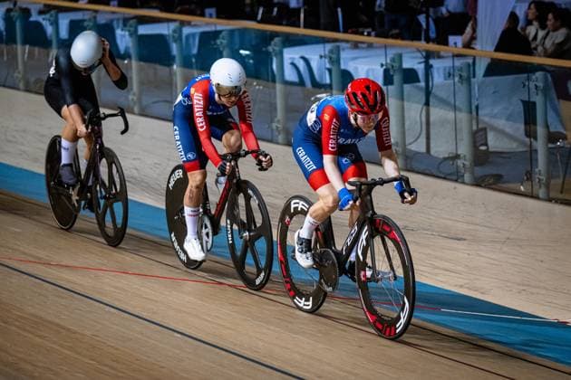 BRAUßE Franziska, TEUTENBERG Lea Lin: DM Omnium 2024 - Frankfurt Oder BRAUßE Franziska - TEUTENBERG Lea Lin ( GER ) CERATIZIT-WNT Pro Cycling Team Querformat - quer - horizontal - Landscape - Event Veranstaltung: DM Omnium 2024 - Deutsche Meisterschaft - Category Kategorie: Cycling - Track cycling, Rad, Radsport, Bahnrad, Bahn National Championship Omnium - Elite Women - Location Ort: Europe Germany - Brandenburg - Märkisch Oderland - Frankfurt Oder - Oderlandhalle - Discipline: Omnium - Distance: ... m - Date Datum: 21.12.2024 Saturday Day 2 -