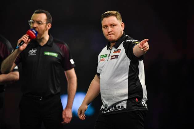 Sport Themen der Woche KW51 22nd December 2024, Alexandra Palace, London, England; 2024 25 PDC Paddy Power World Darts Championships Day 8; Martin Schindler celebrates after winning a leg against Callan Rydz  ActionPlus12730592 GodfreyxPitt