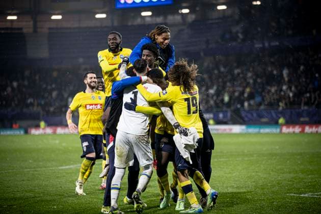 FOOTBALL : Sochaux vs Clermont Foot 63. Coupe de France - Stade Auguste Bonal 22 12 2024 Joie des joueurs de Sochaux apres leur victoire  Copyright: xelyxandroxcegarrax