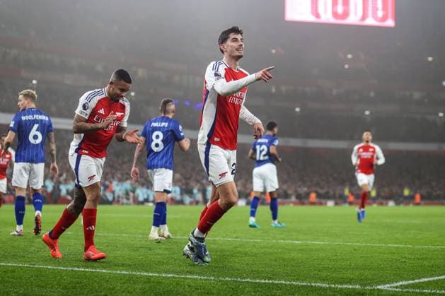 Bilder des Jahres 2024, Sport 12 Dezember Sport Themen der Woche KW52 Sport Bilder des Tages Arsenal v Ipswich Town 27 December 2024 London - Premier League Arsenal v Ipswich Town - Kai Havertz of Arsenal celebrates scoring the opening goal (Photo by Mark Leech). London UK  Copyright: xMarkxLeechxOffside