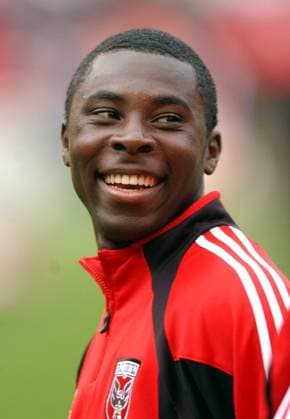 KRT SPORTS STORY SLUGGED: SOC-SANJOSE-DC KRT PHOTO BY GEORGE BRIDGES KRT (April 3) WASHINGTON, DC -- DC United s Freddy Adu laughs before being introduced prior to a game against San Jose which marked the 14-year-old Adu s professional debut Saturday, April 3, 2004. (gsb) 2004 WASHINGTON DC USA EDITORIAL USE ONLY Copyright: xx 1003925 GEORGExBRIDGESx krtphotoslive125693