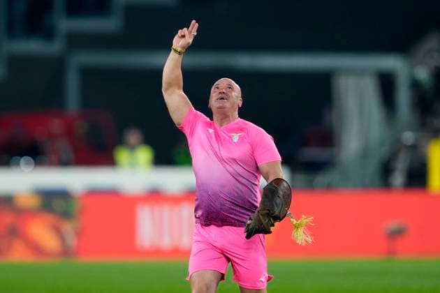 . The Mascotte of the SS Lazio Eagle Olimpia coach Juan Bernabe gestures prior to, Serie A, SS Lazio v Atalanta, Olimpico, December 28, 2024, Rome, Italy.