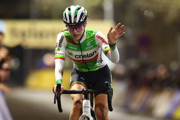 Dutch Inge van der Heijden crosses the finish line at the women elite race of Diegem Cross cyclocross cycling event, Monday 30 December 2024 in Diegem, stage 6 8 in the Superprestige cyclocross cycling competition. DAVIDxPINTENS  x109384034x