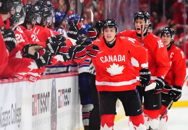 December 31, 2024, Ottawa, On, Canada: Canada s Bradly Nadeau (10) celebrates his goal against the United States during third period IIHF World Junior Hockey Championship tournament action in Ottawa on Tuesday, Dec. 31, 2024. Canada News - December 31, 2024  - ZUMAc35_ 20241231_zaf_c35_033 Copyright: xSeanxKilpatrickx