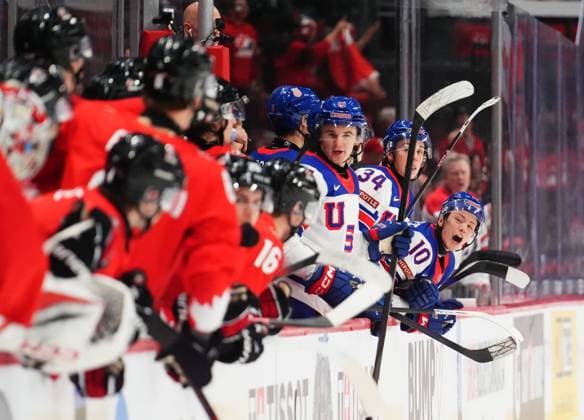 December 31, 2024, Ottawa, On, Canada: USA s Carey Terrance (10) has words for the Canadian bench during third period IIHF World Junior Hockey Championship tournament action in Ottawa on Tuesday, Dec. 31, 2024. Canada News - December 31, 2024  - ZUMAc35_ 20241231_zaf_c35_051 Copyright: xSeanxKilpatrickx