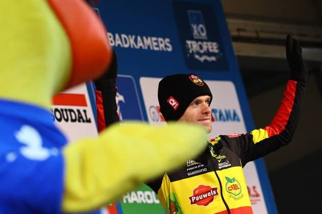 Belgian Eli Iserbyt and pictured after the men s elite race at the Vlaamse Duinencross cycling event in Koksijde, Belgium, stage 6 (out of 8) of the X2O Trofee cyclocross competition, . DAVIDxPINTENS  x109572864x