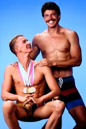 Archivbilder der Woche SPORT KW01 HINGSEN Juergen 10-Kampf Team GER mit Olympiasieger GROSS Michael im Studio IOC, Olympische Sommerspiele 1984 Los Angeles am 04.08.1984 in Los Angeles *** HINGSEN Juergen 10 Fight Team GER with Olympic Champion GROSS Michael in the Studio IOC, Olympic Summer Games 1984 Los Angeles on 04 08 1984 in Los Angeles Copyright: xLacixPerenyix