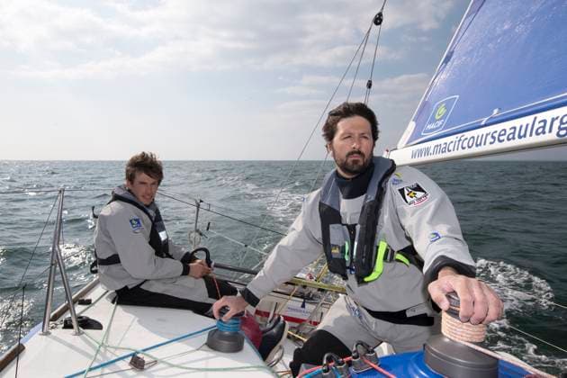 VOILE : VendÃ e globe 2024 - Archives Charlie Dalin et Yoann Richomme - 06 01 2025 Charlie Dalin et Yoann Richomme (Skipper Macif) en entrainement en double en vue de la Transat AG2R LA MONDIALE 2016 - Port La Foret le 14 03 2016 PORT LA FORETFrance  Copyright: xALEXISxCOURCOUXx